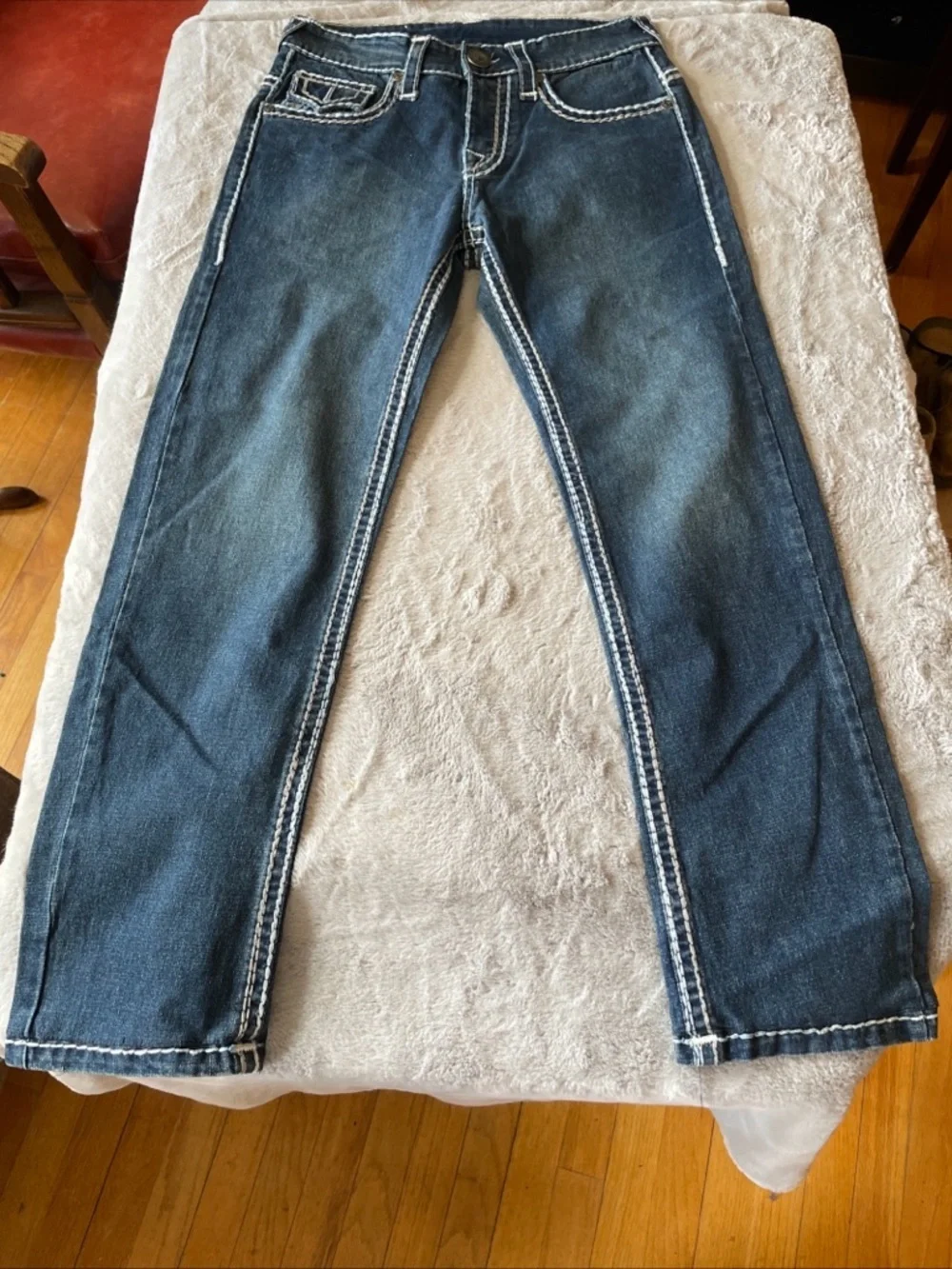 True Religion Indigo Denim Jeans with Contrast Stitching super Ricky T size 31
